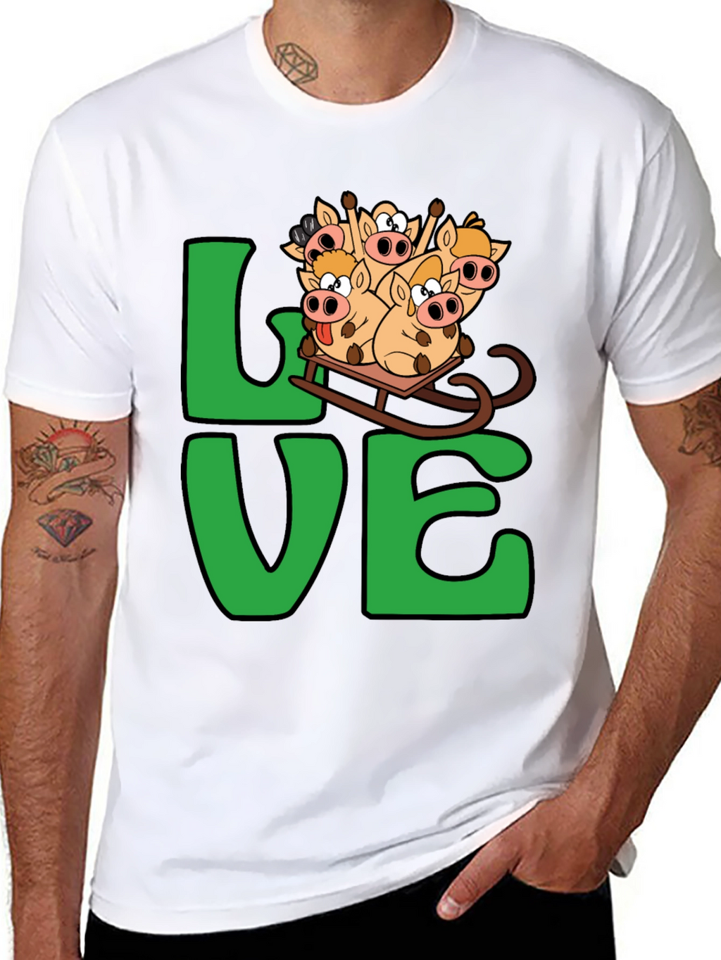 Funny Pig Sleigh Ride Graphic Tee - Holiday Love!