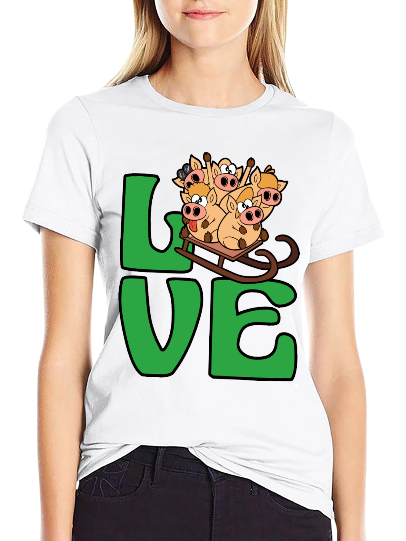 Funny Pig Sleigh Ride Graphic Tee - Holiday Love!