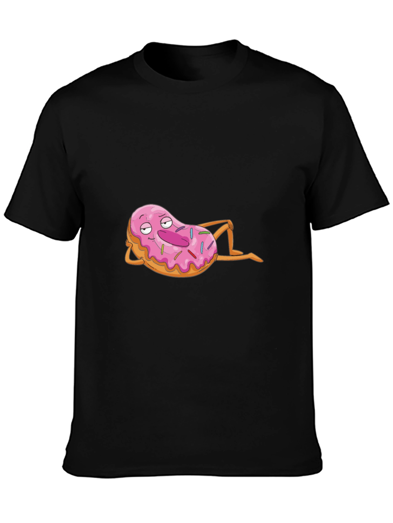 Chill Donut Cartoon Black T-Shirt