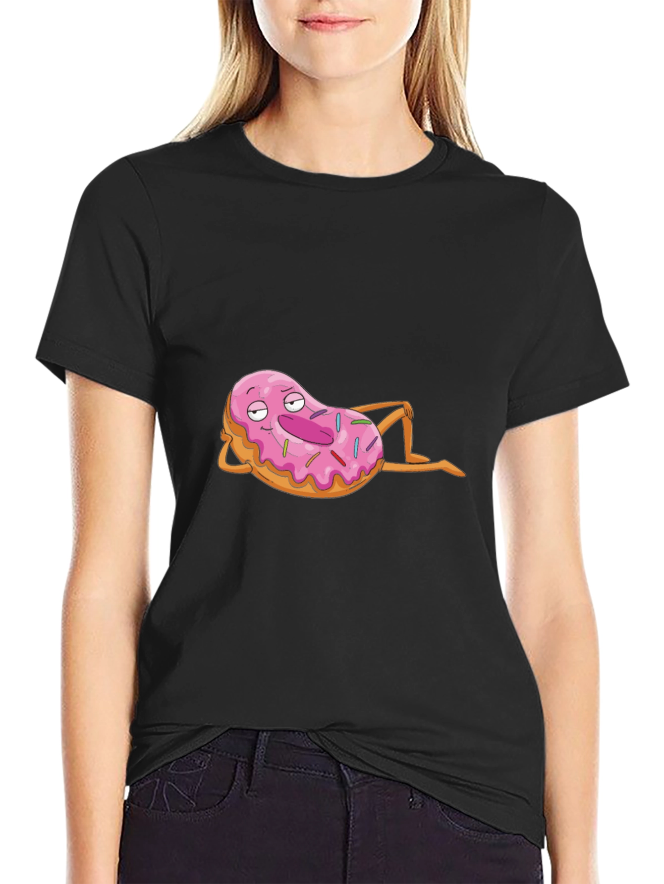 Chill Donut Cartoon Black T-Shirt