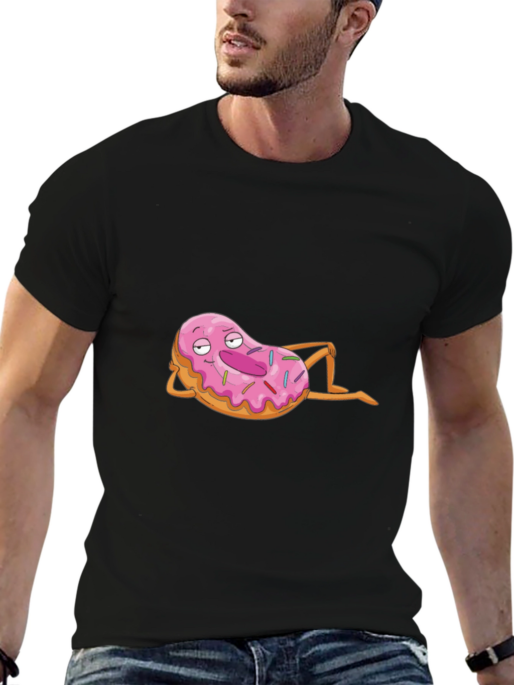 Chill Donut Cartoon Black T-Shirt