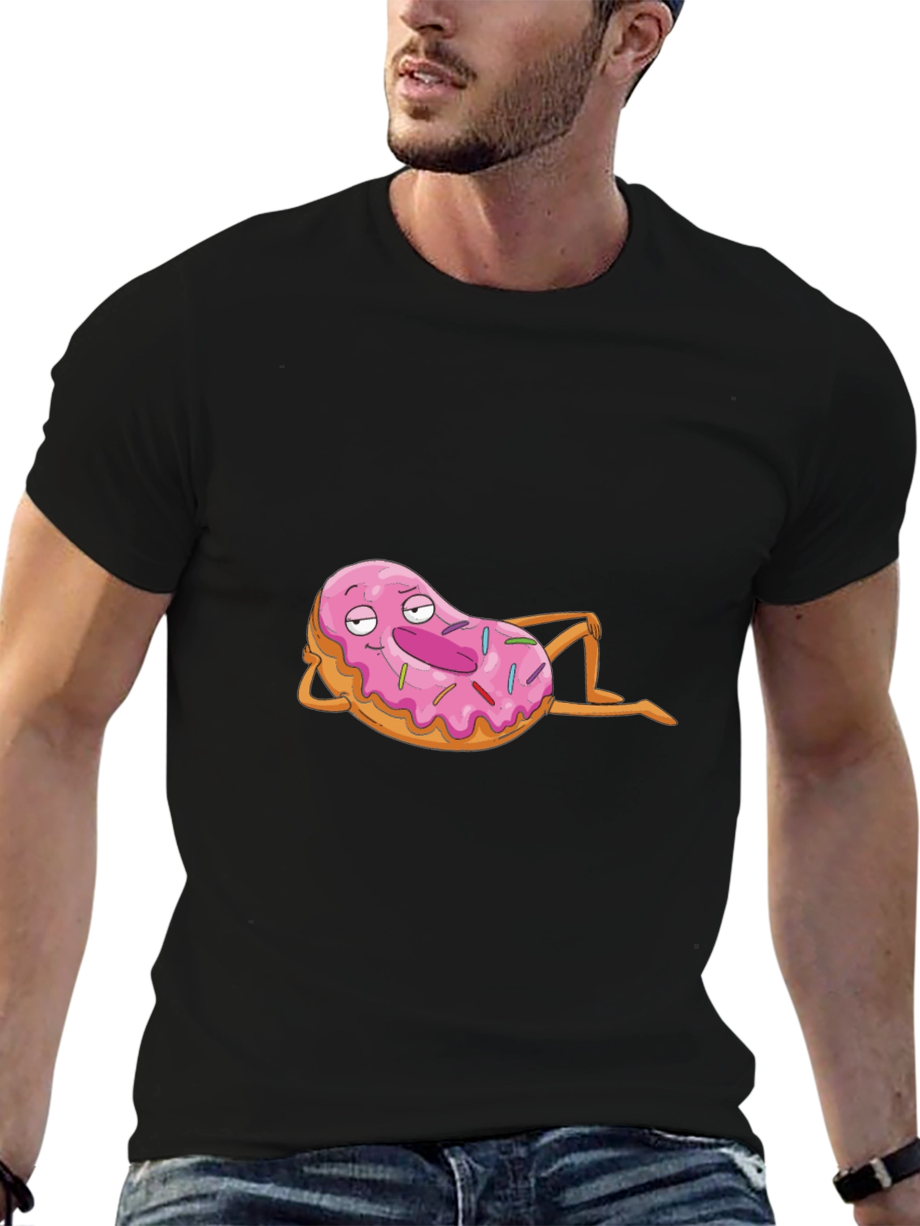 Chill Donut Cartoon Black T-Shirt