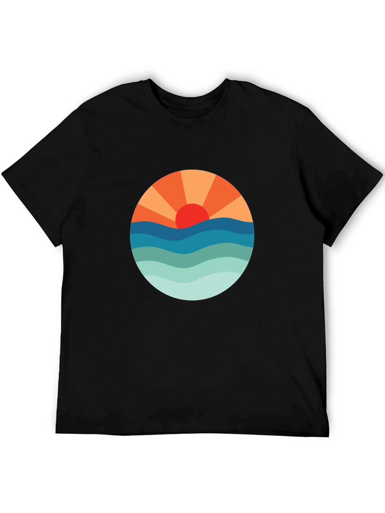 Sunset Waves Graphic Tee - Black Cotton Blend