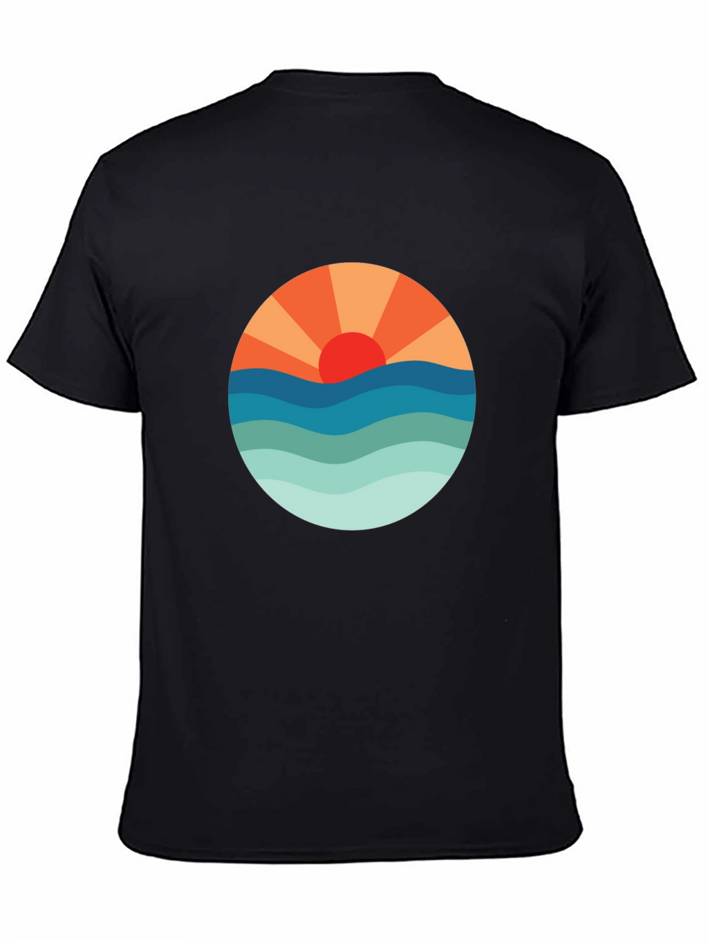 Sunset Waves Graphic Tee - Black Cotton Blend