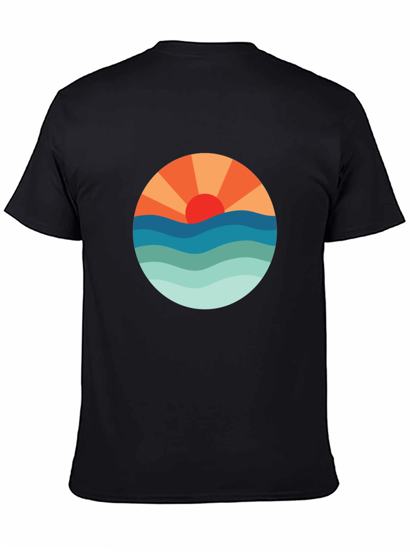 Sunset Waves Graphic Tee - Black Cotton Blend