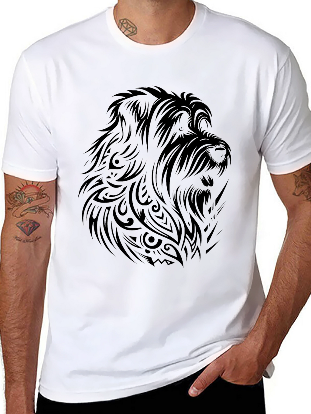 Mens Black Tribal Dog Graphic Tee