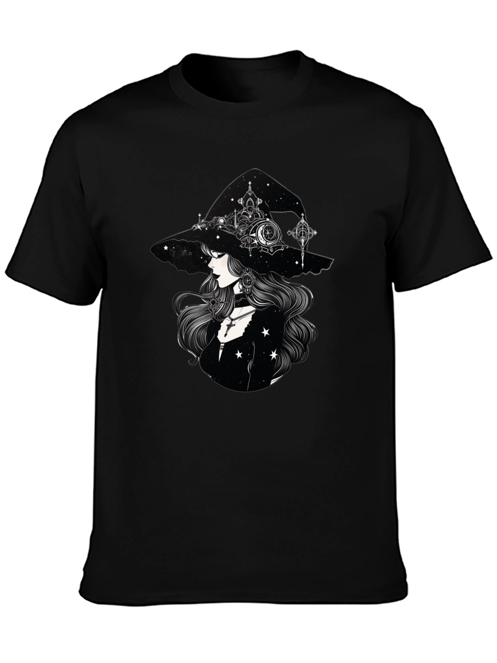 Celestial Witch Graphic Tee - Black Cotton Shirt
