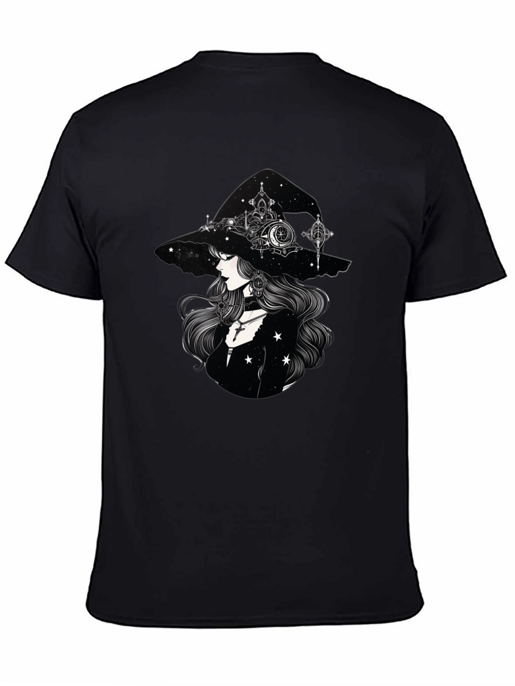 Celestial Witch Graphic Tee - Black Cotton Shirt