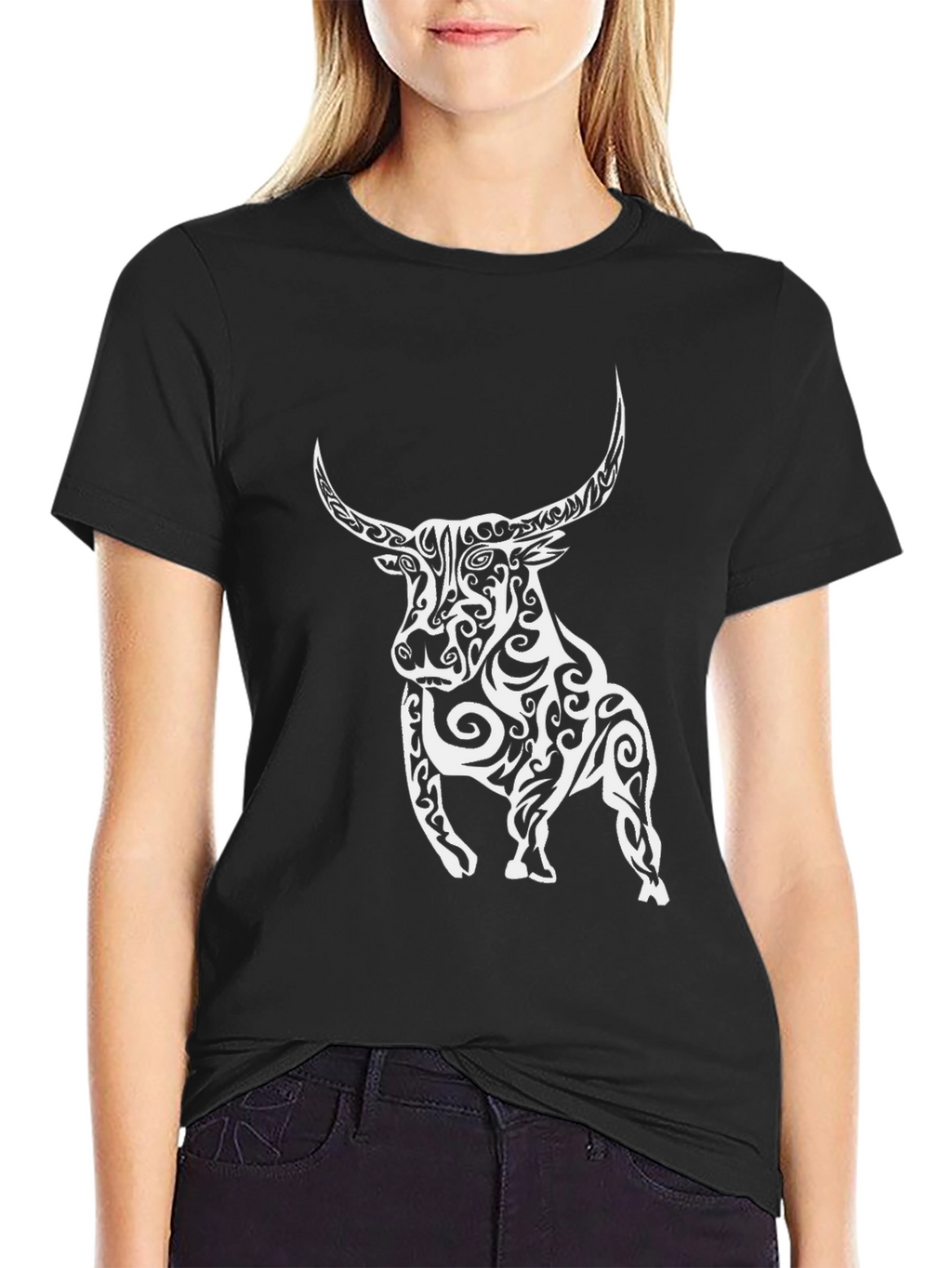 Tribal Bull Graphic Black T-Shirt
