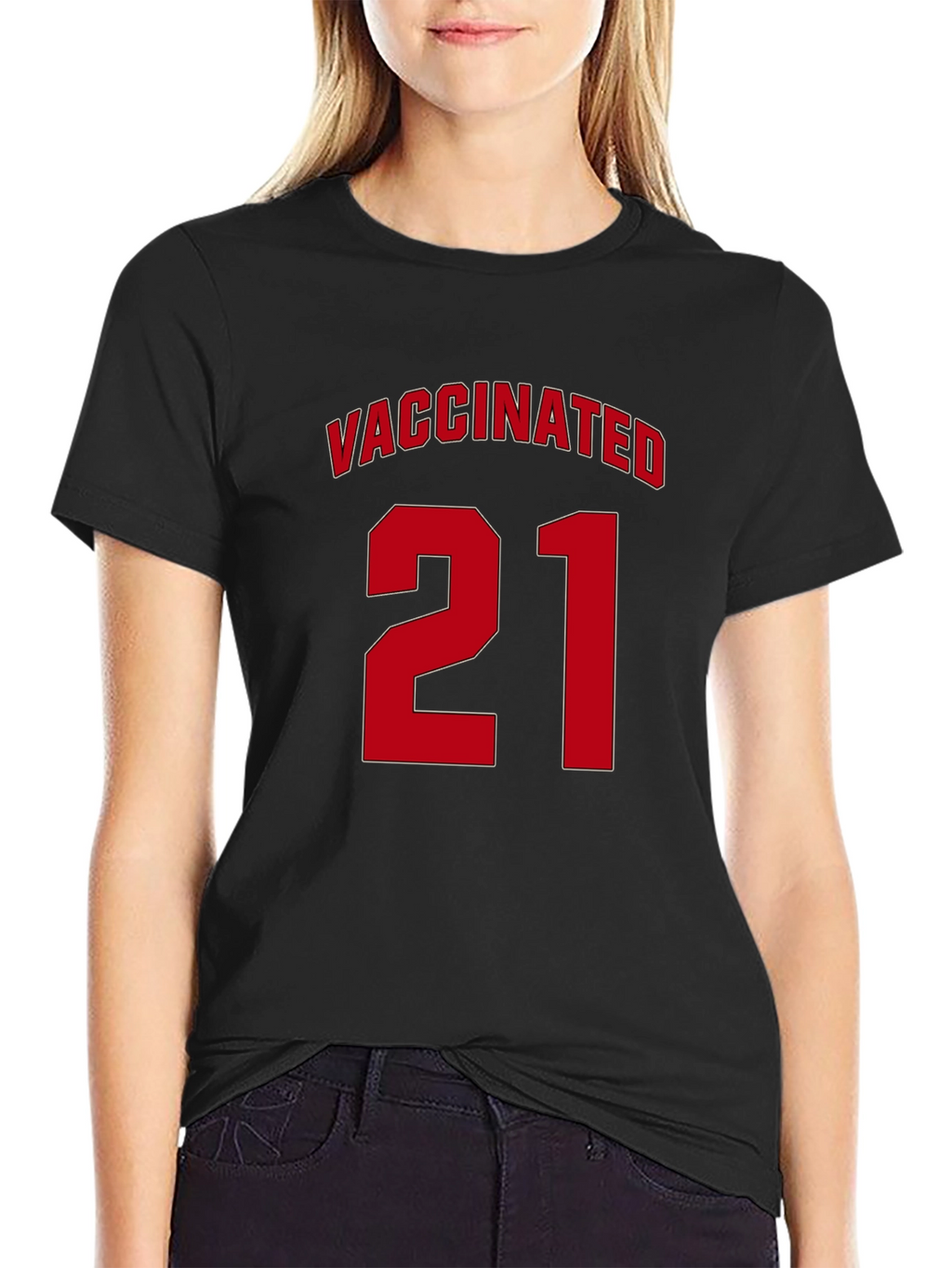 Vaccinated 21 T-Shirt - Black Jersey Style Tee