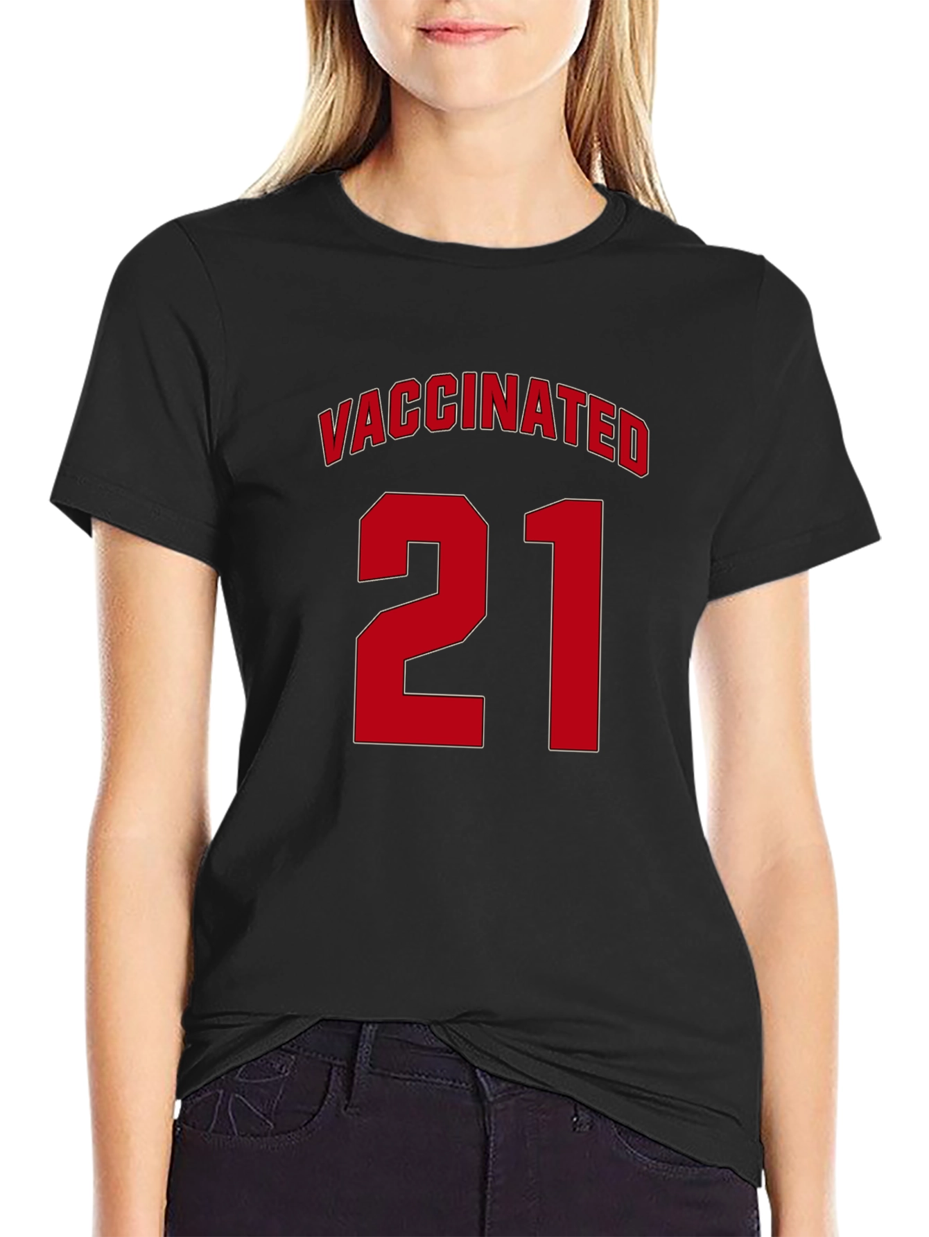 Vaccinated 21 T-Shirt - Black Jersey Style Tee