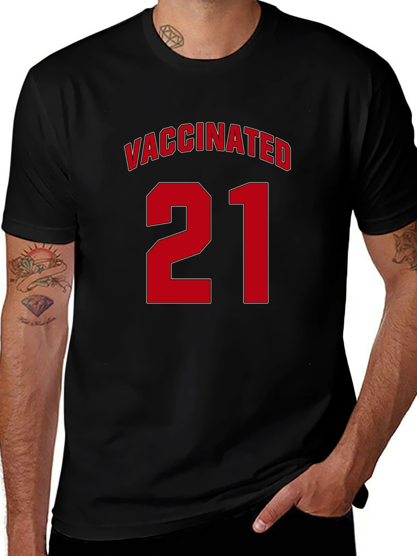 Vaccinated 21 T-Shirt - Black Jersey Style Tee