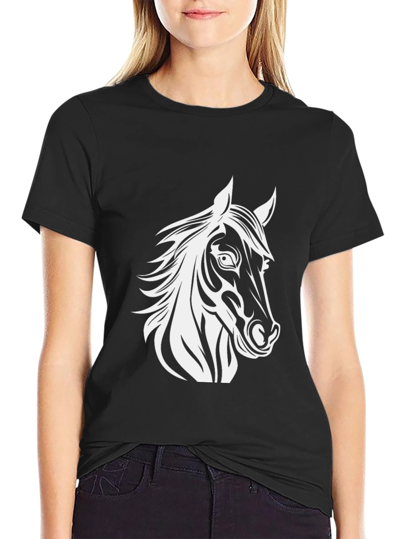 Black T-Shirt with Horse Head Graphic