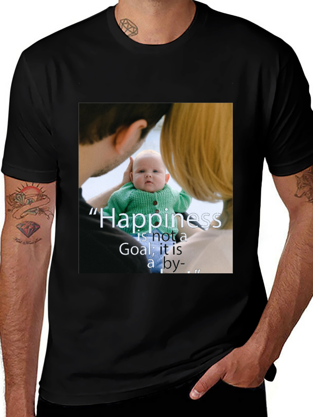 Family Photo Print Black T-Shirt