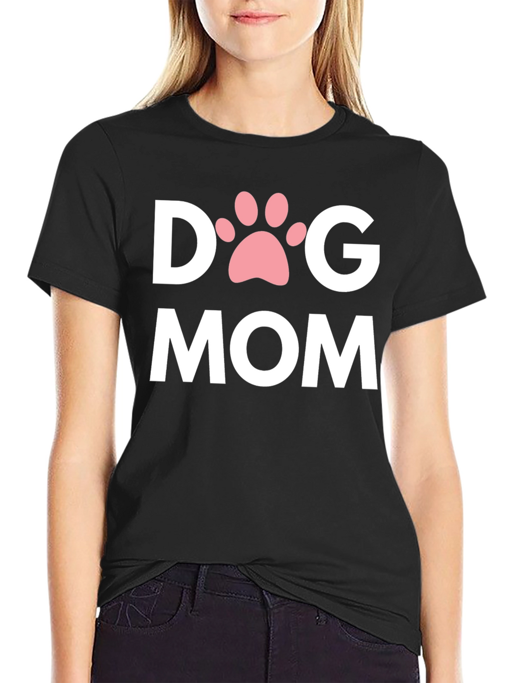Dog Mom T-Shirt with Paw Print - Black