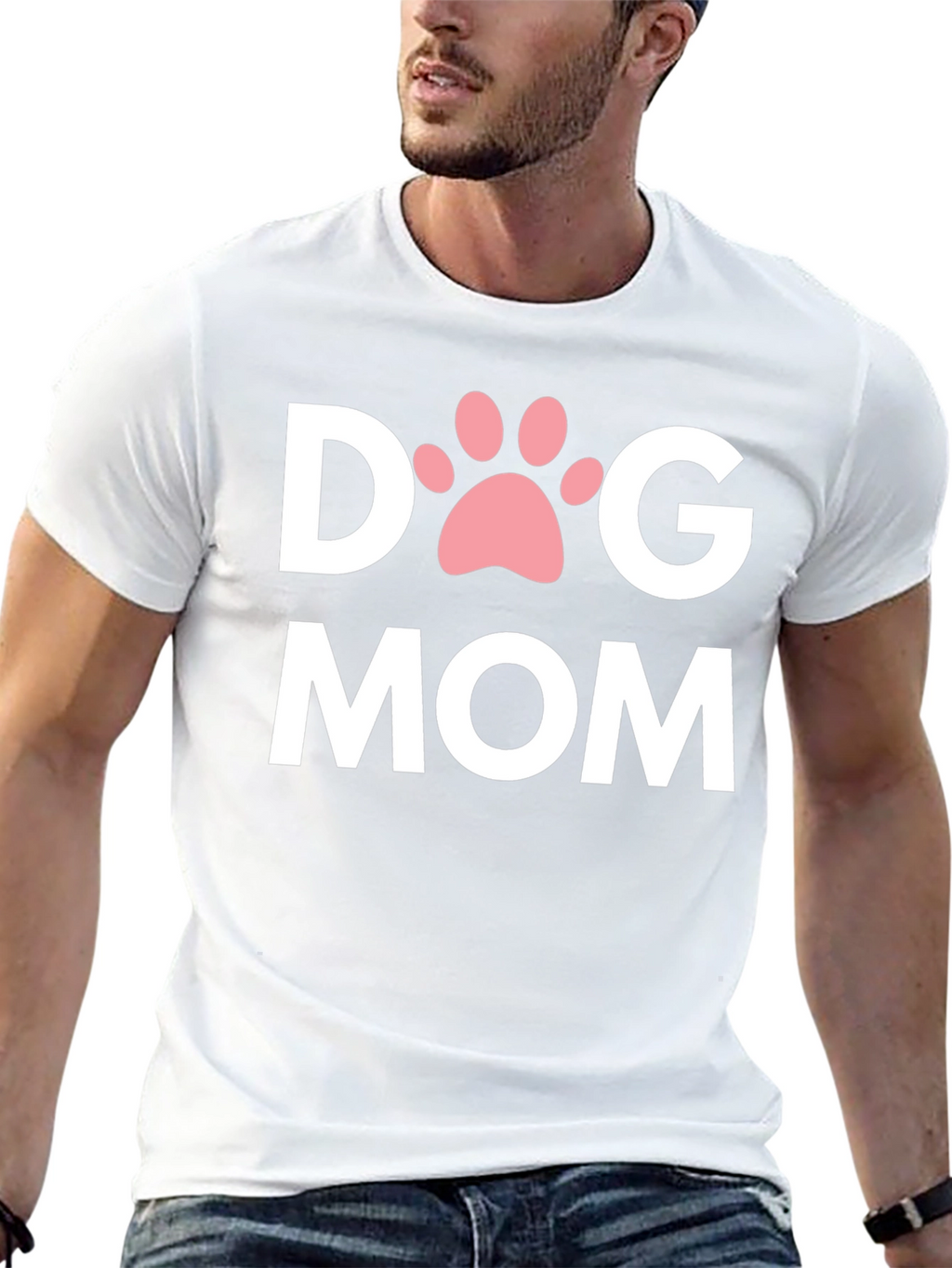 Dog Mom T-Shirt with Paw Print - Black
