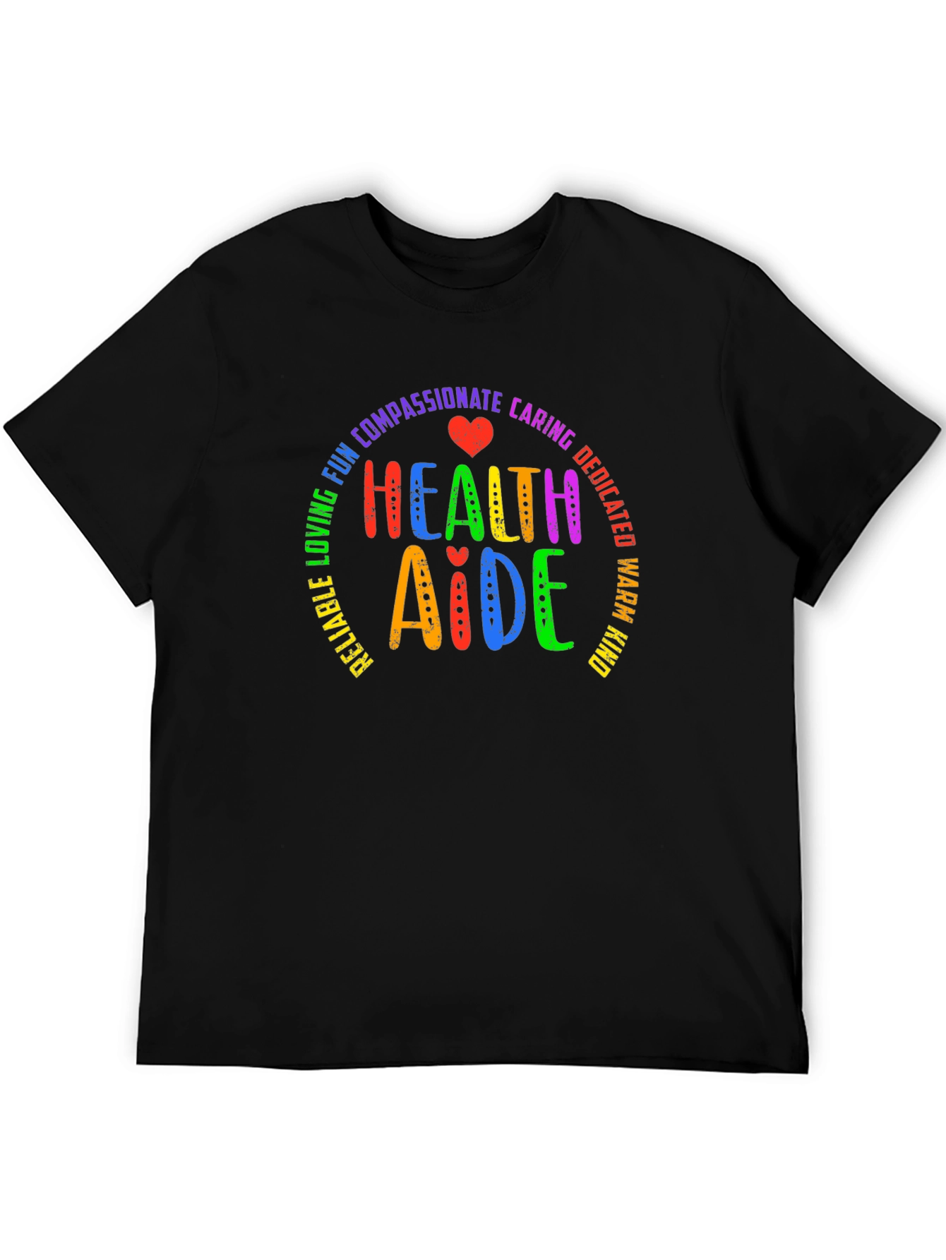 Health Aide Rainbow Text Black T-Shirt