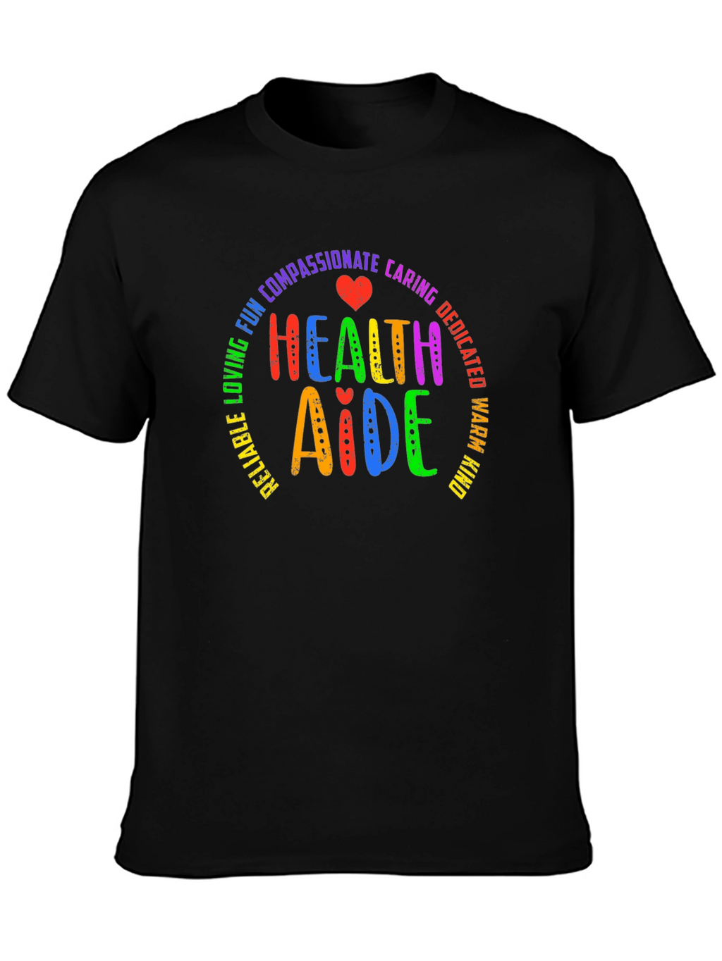 Health Aide Rainbow Text Black T-Shirt