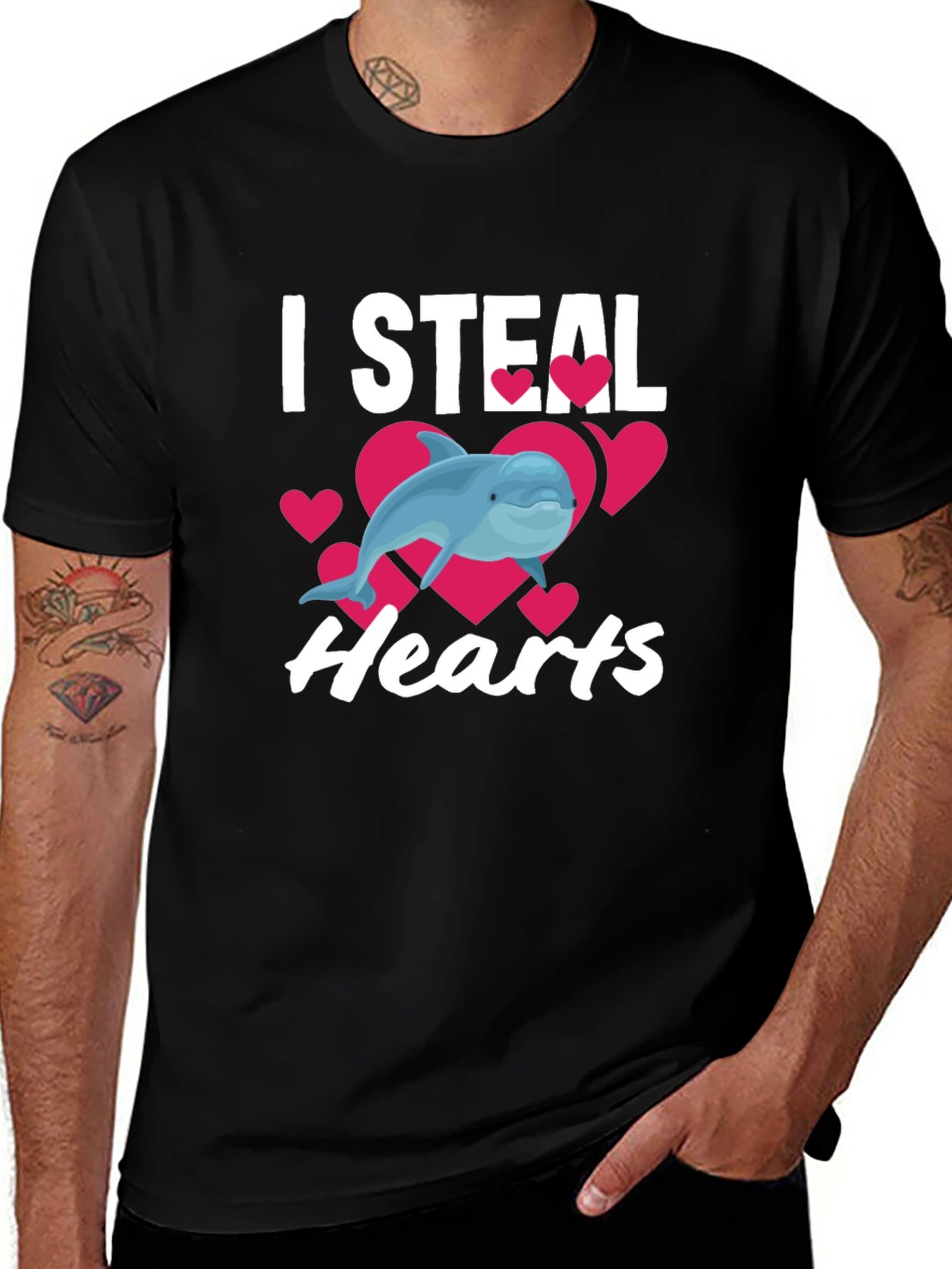 I Steal Hearts Dolphin Graphic Tee - Black