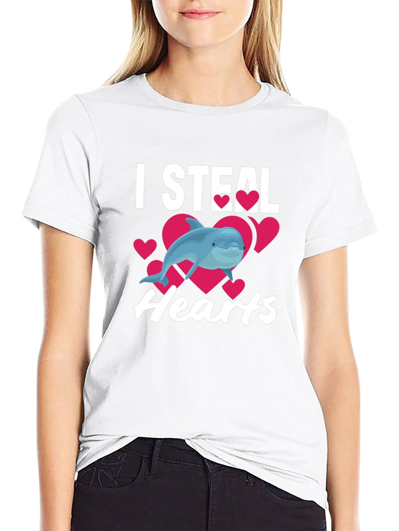 I Steal Hearts Dolphin Graphic Tee - Black