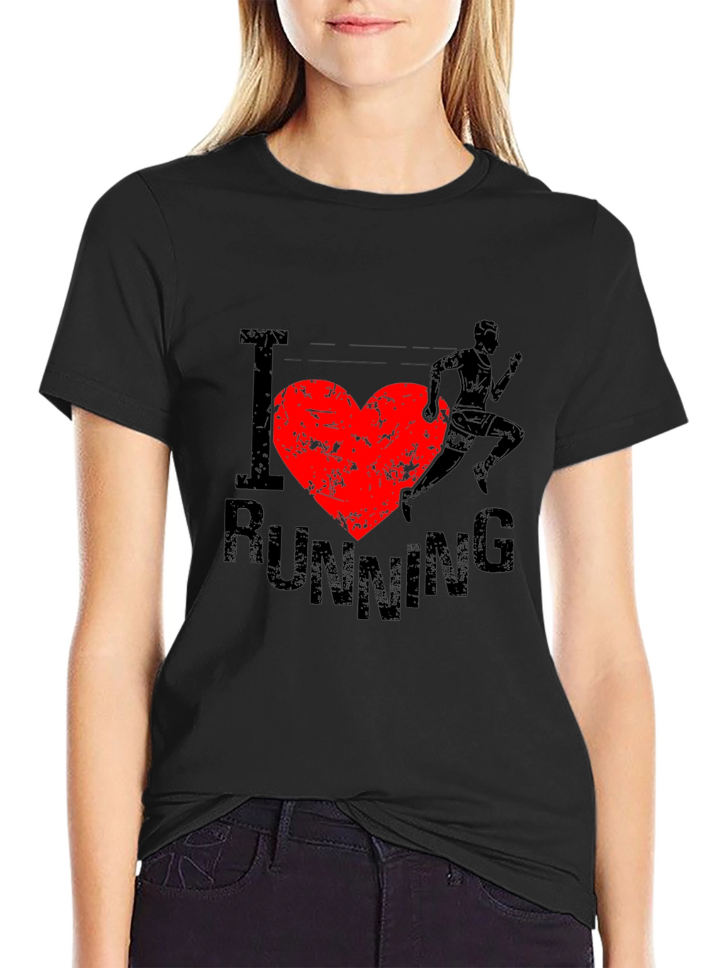I Heart Running Graphic Tee - Black Cotton T-Shirt