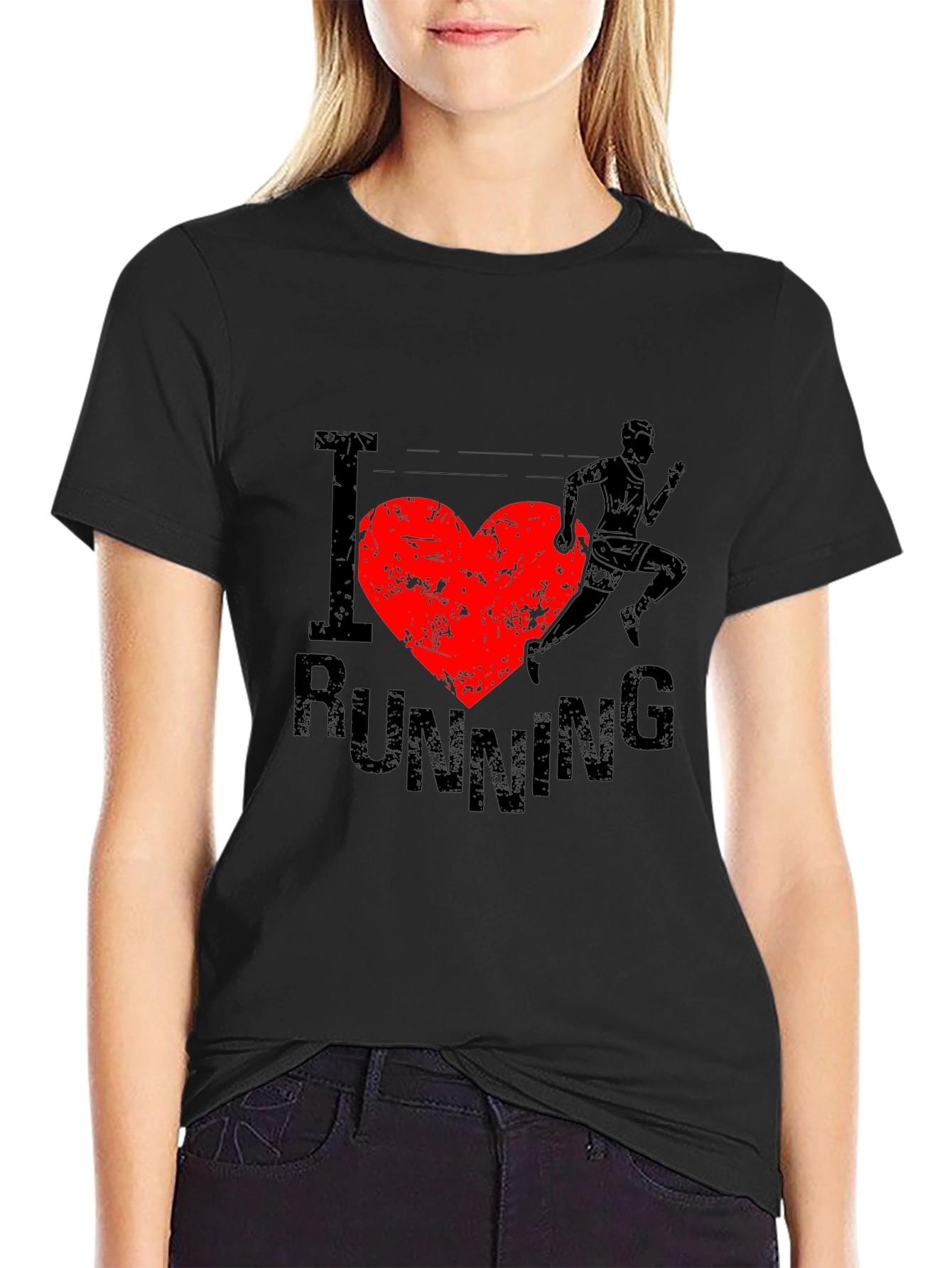 I Heart Running Graphic Tee - Black Cotton T-Shirt