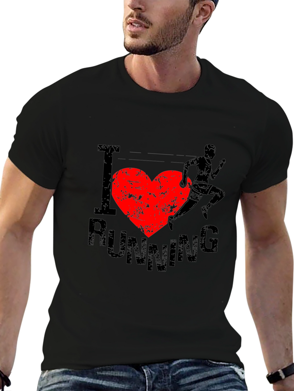 I Heart Running Graphic Tee - Black Cotton T-Shirt