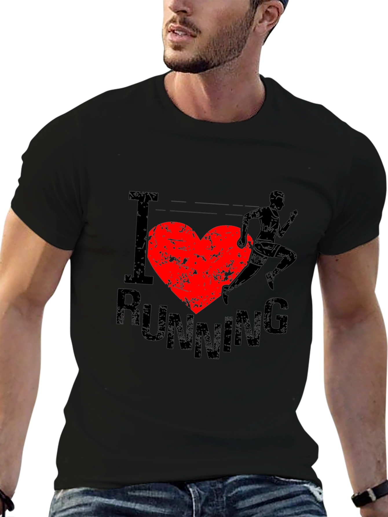 I Heart Running Graphic Tee - Black Cotton T-Shirt