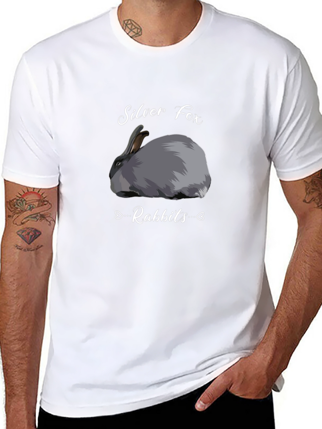 Silver Fox Rabbits Graphic T-Shirt - Black