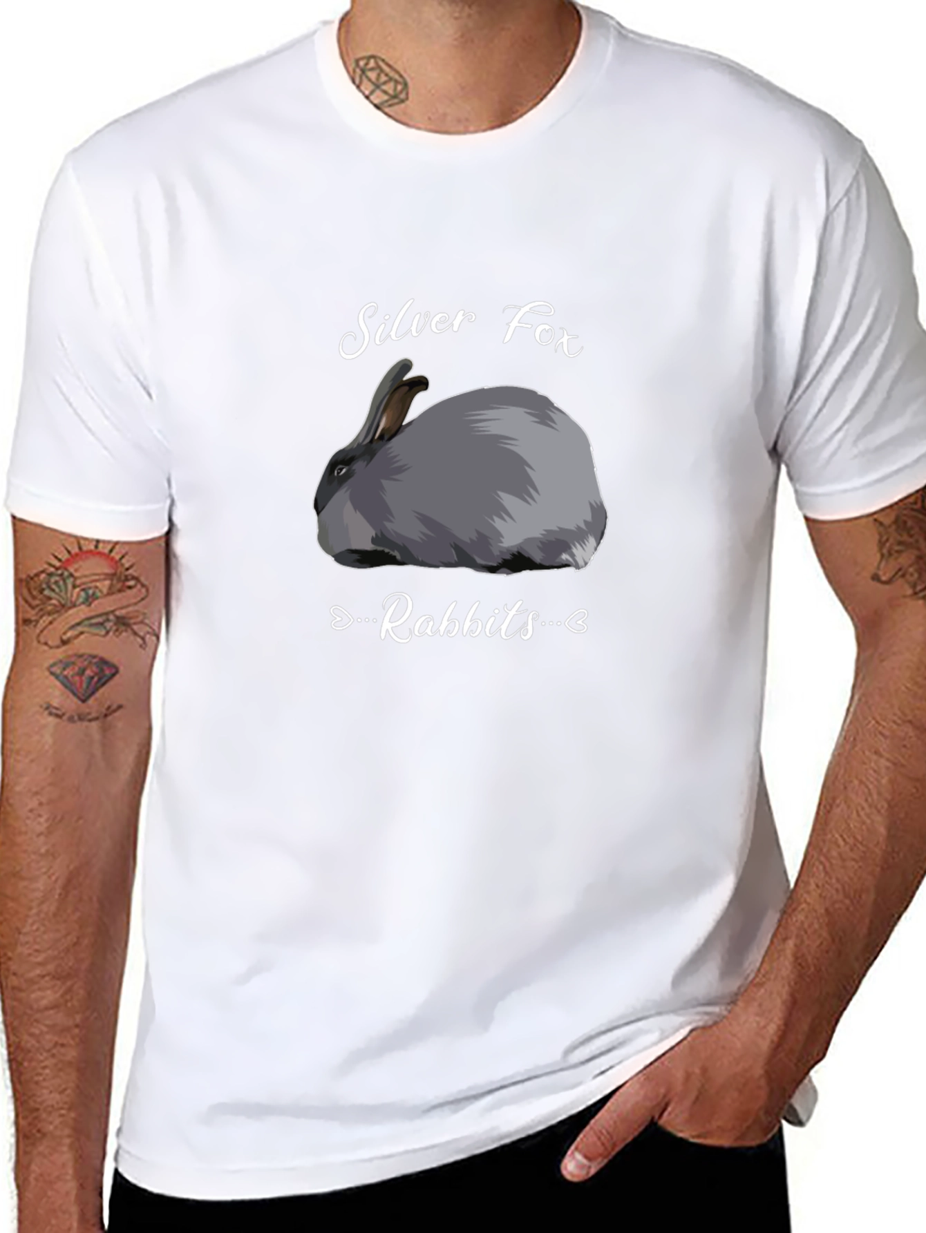 Silver Fox Rabbits Graphic T-Shirt - Black
