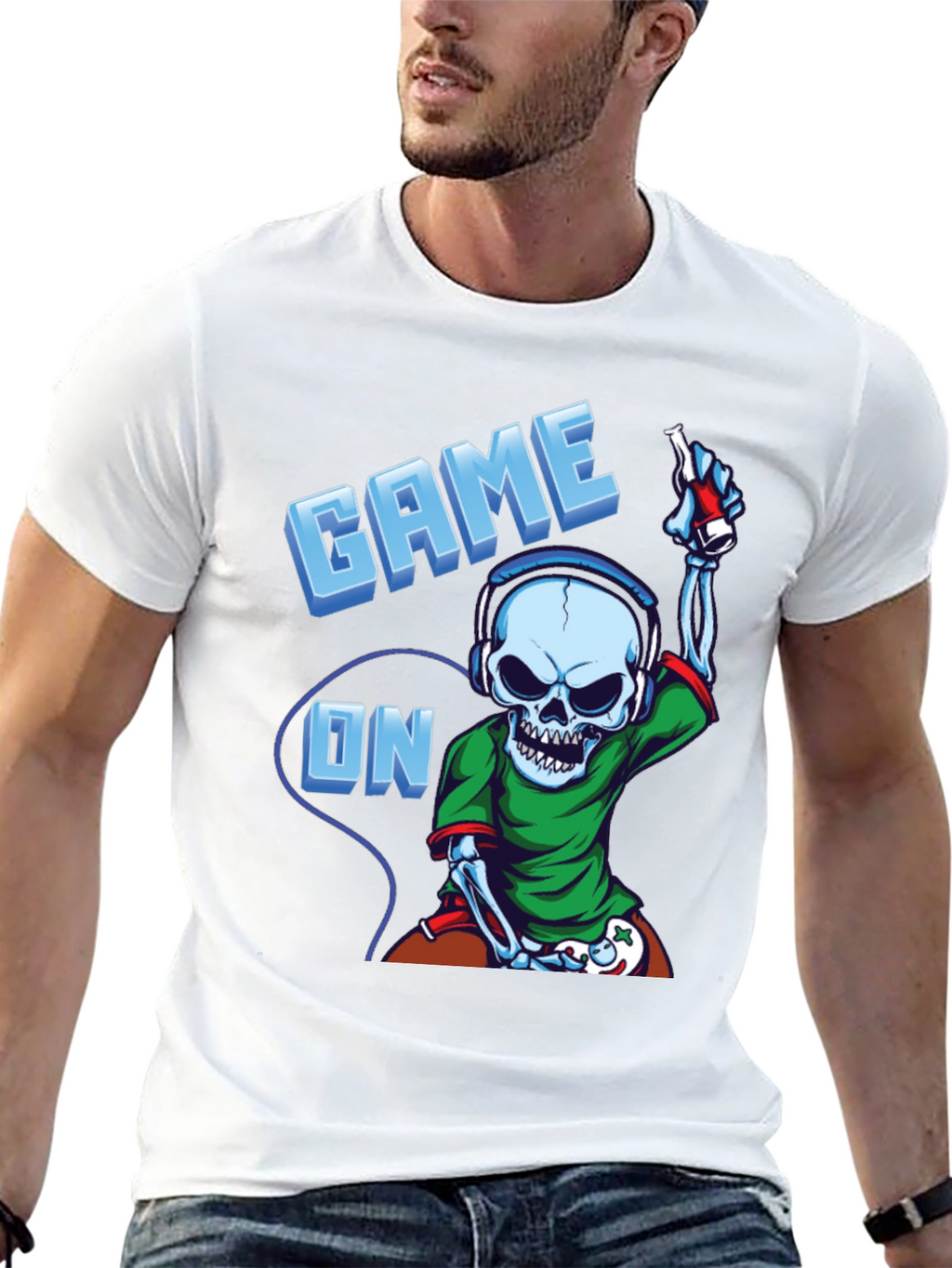 Game On Skeleton Gamer T-Shirt - Black