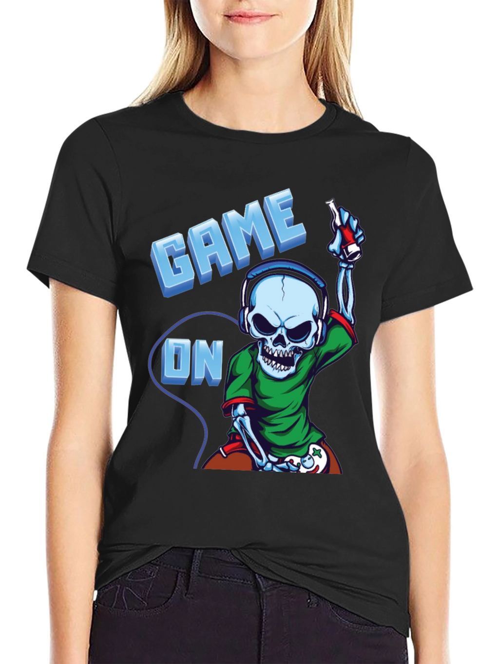 Game On Skeleton Gamer T-Shirt - Black