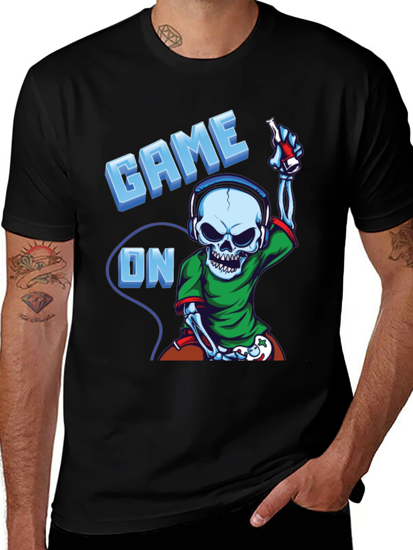 Game On Skeleton Gamer T-Shirt - Black