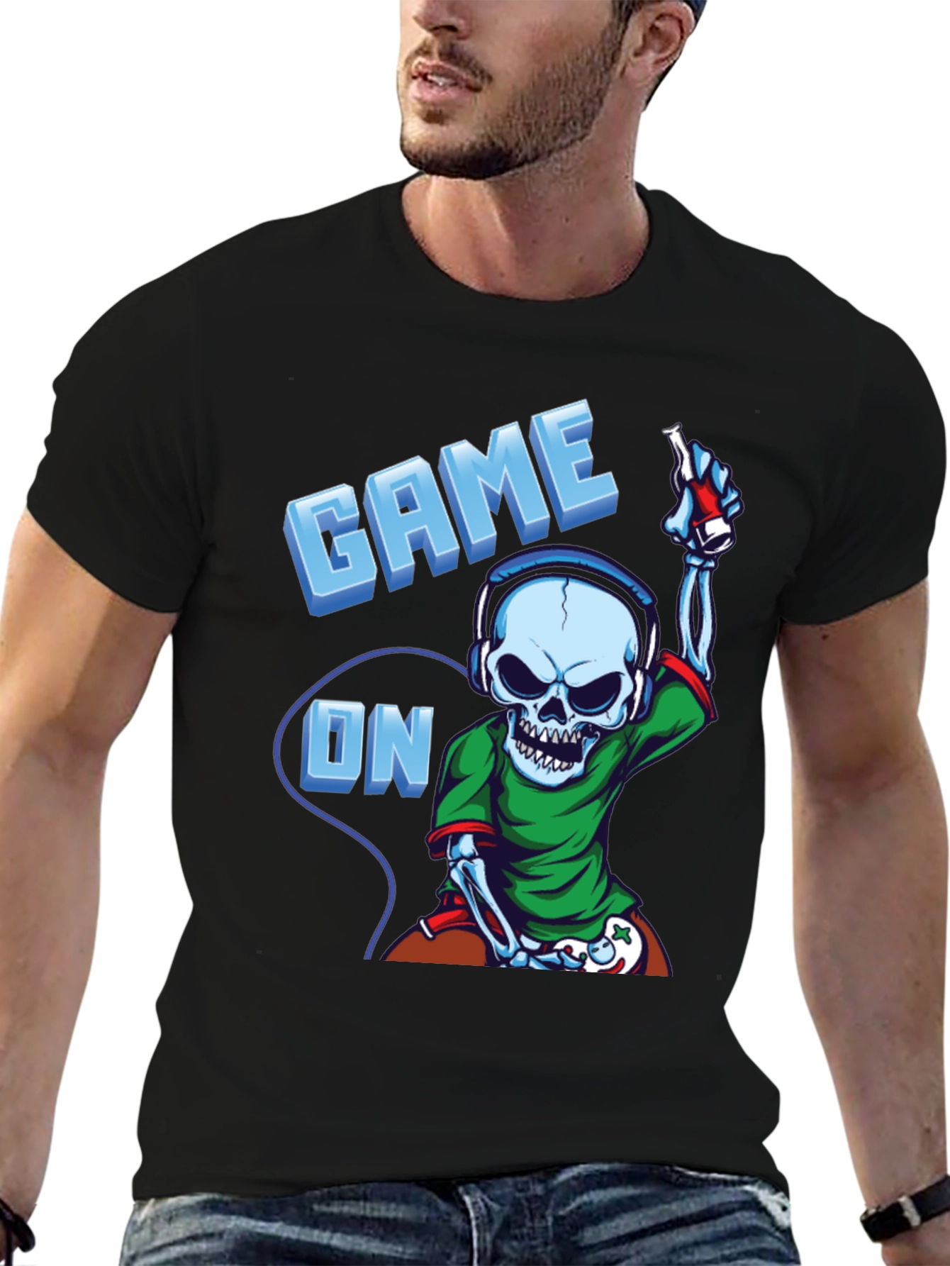 Game On Skeleton Gamer T-Shirt - Black