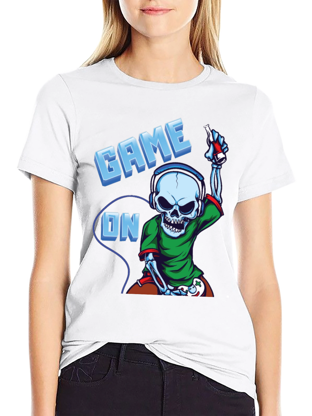 Game On Skeleton Gamer T-Shirt - Black