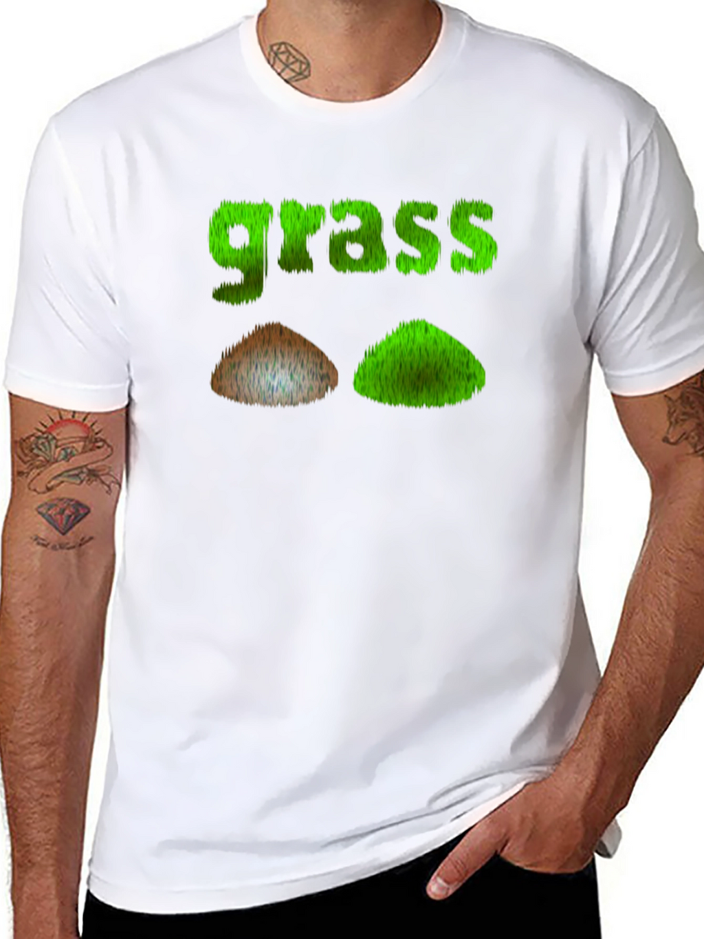 Funny Grass Design Black T-Shirt