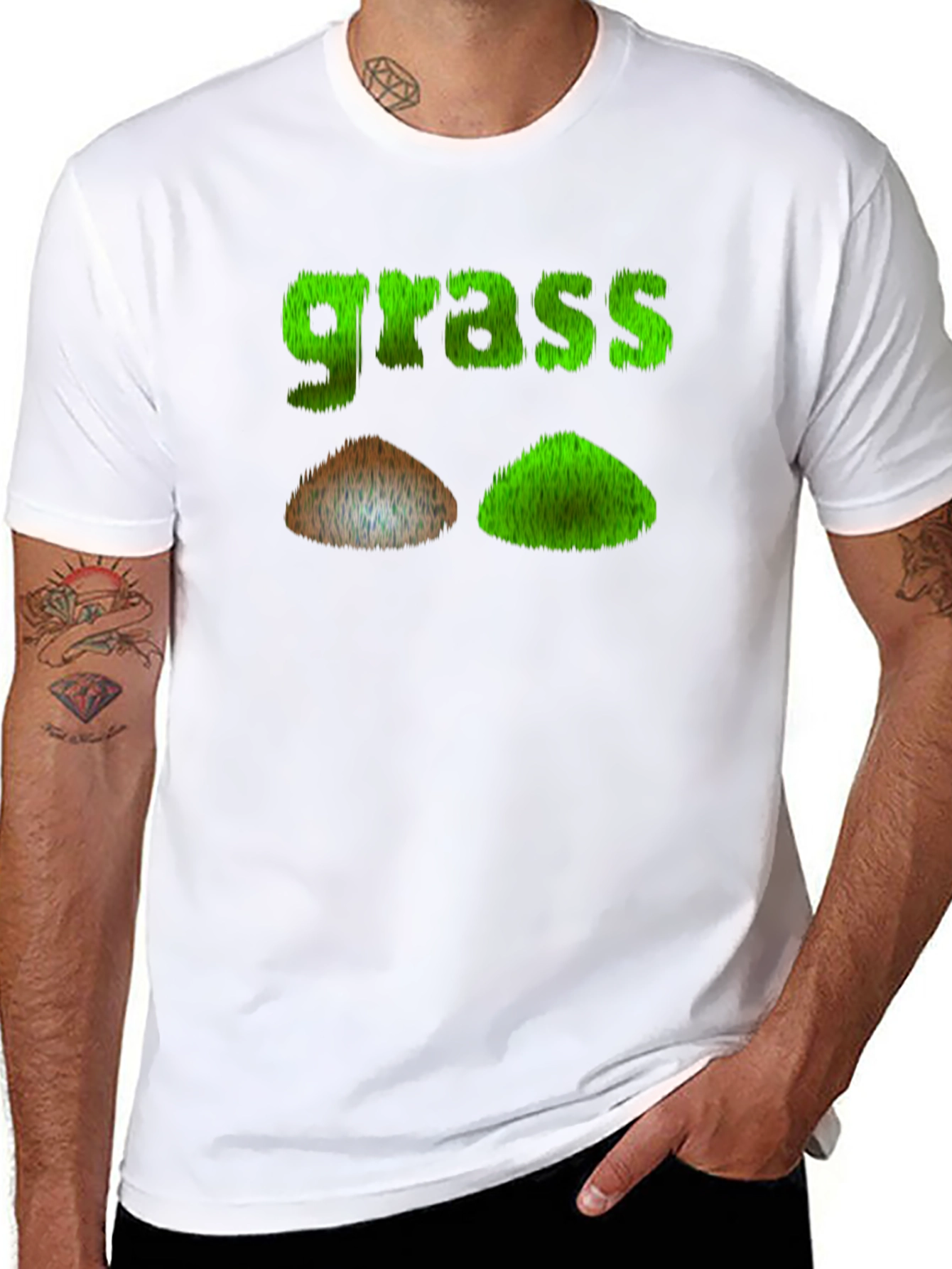 Funny Grass Design Black T-Shirt