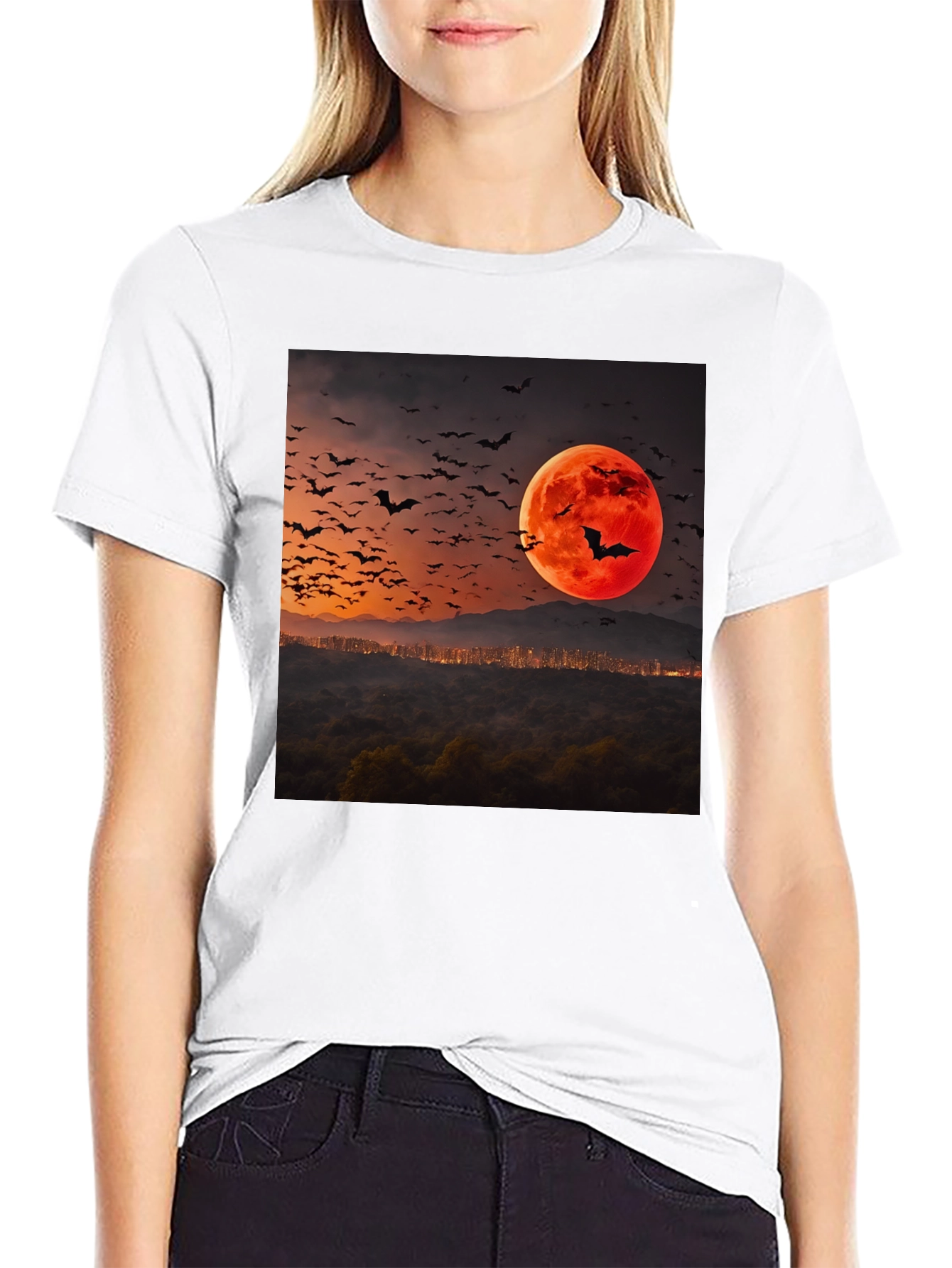 Bat Moon Graphic Tee - Spooky Season Style