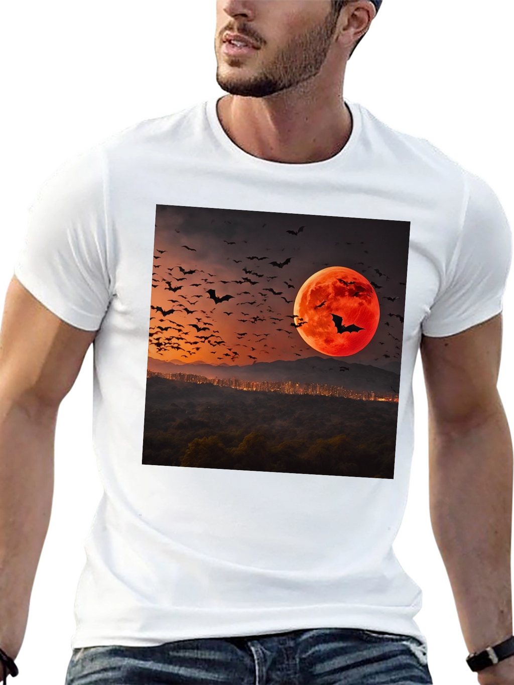 Bat Moon Graphic Tee - Spooky Season Style