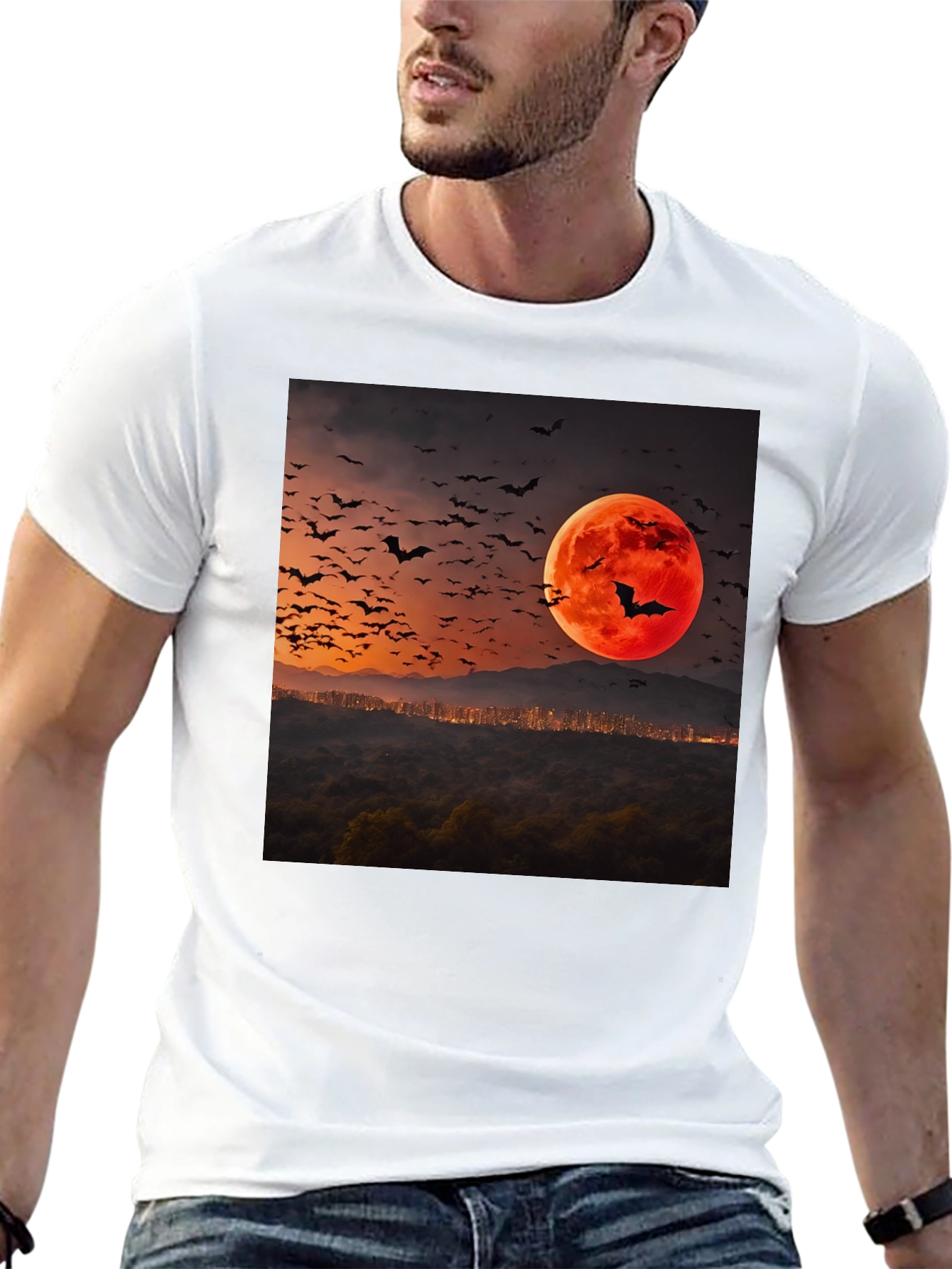 Bat Moon Graphic Tee - Spooky Season Style