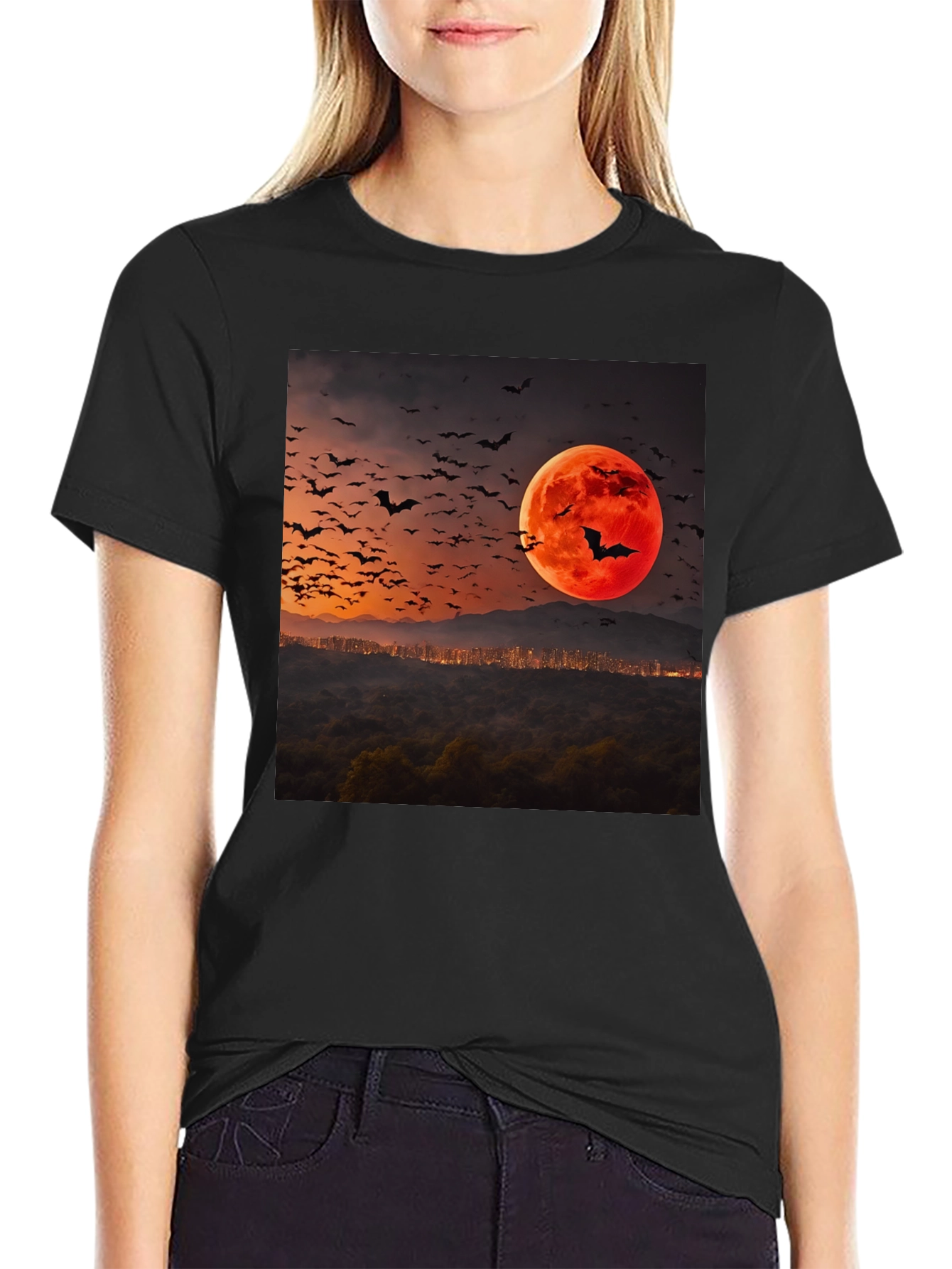 Bat Moon Graphic Tee - Spooky Season Style