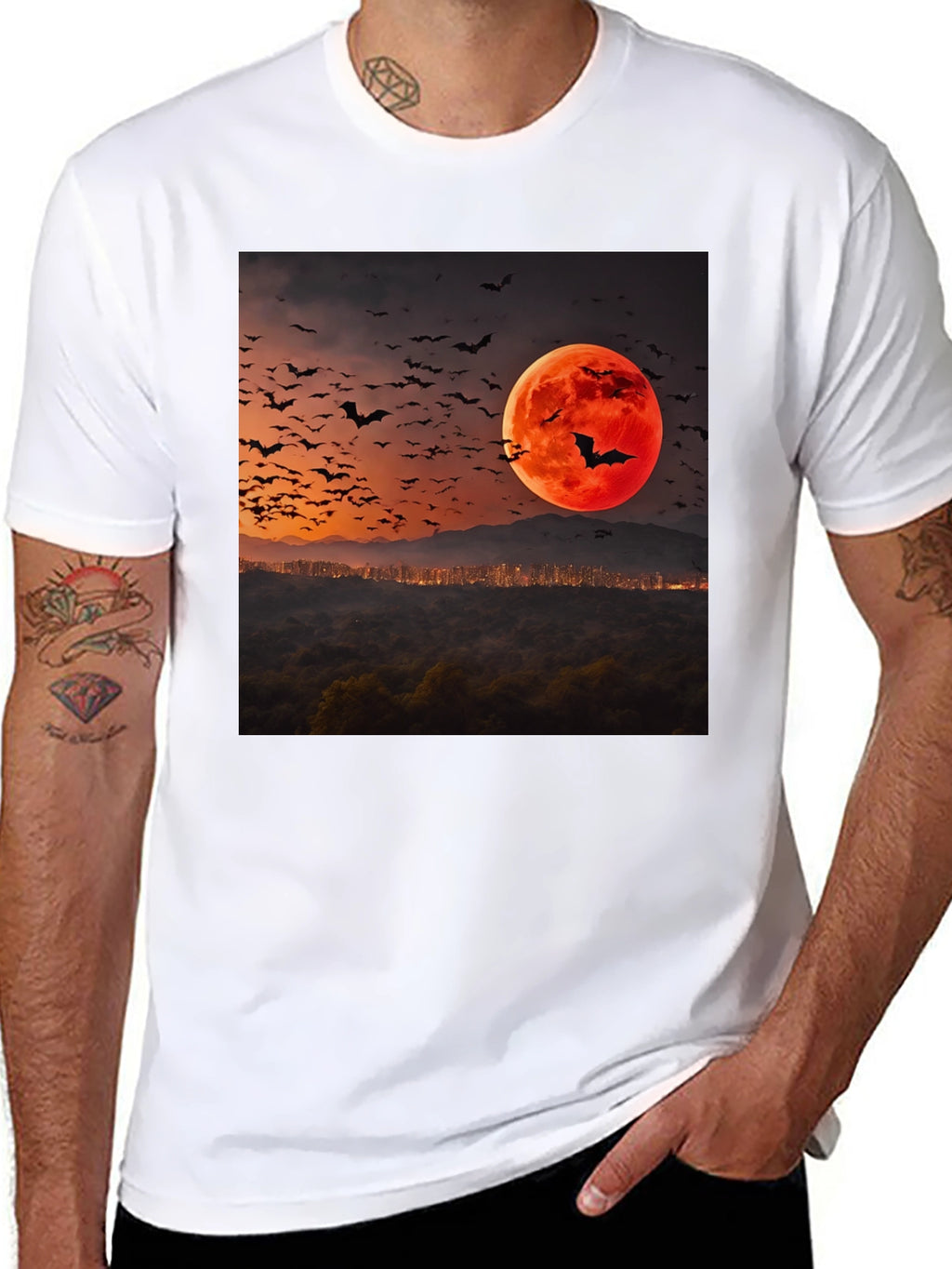 Bat Moon Graphic Tee - Spooky Season Style