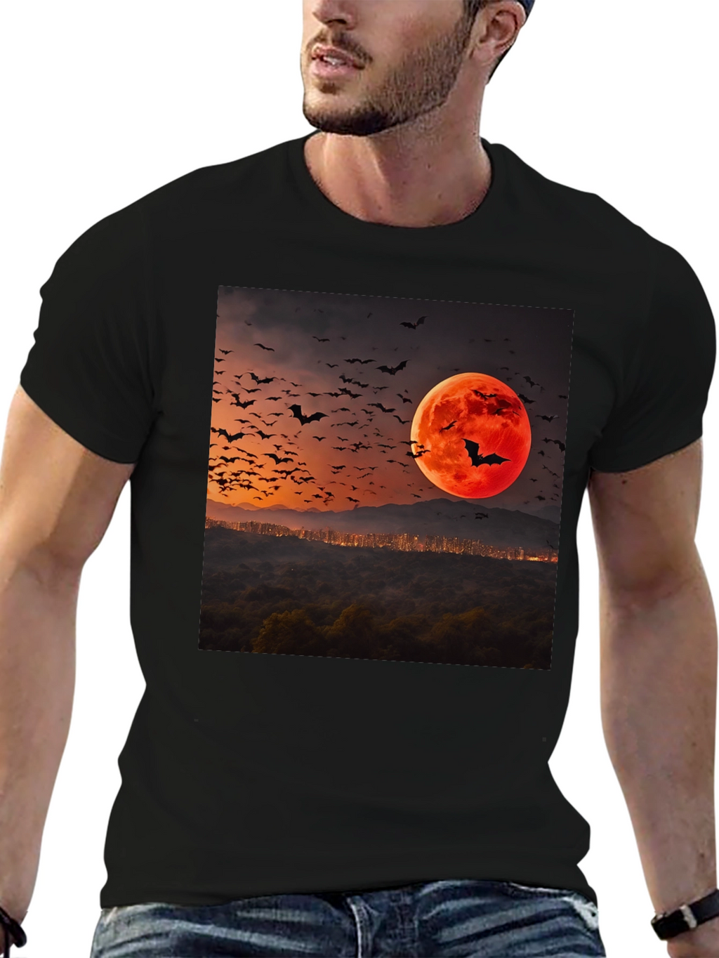 Bat Moon Graphic Tee - Spooky Season Style