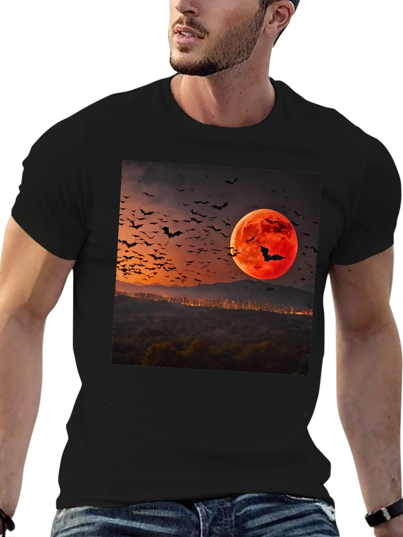 Bat Moon Graphic Tee - Spooky Season Style