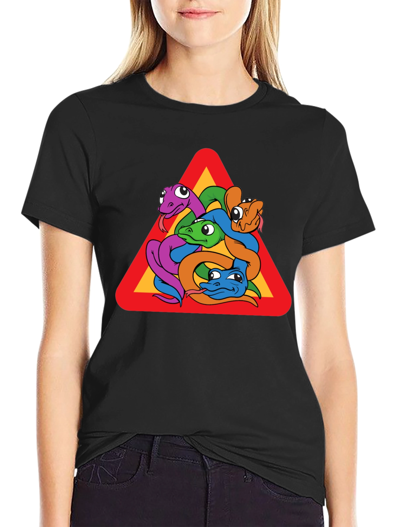 Snakes Warning Sign Graphic T-Shirt - Crew Neck