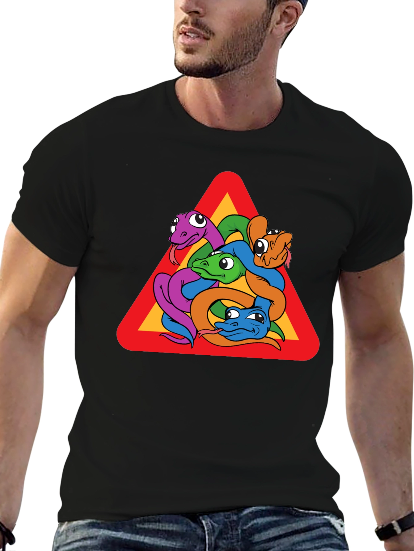 Snakes Warning Sign Graphic T-Shirt - Crew Neck