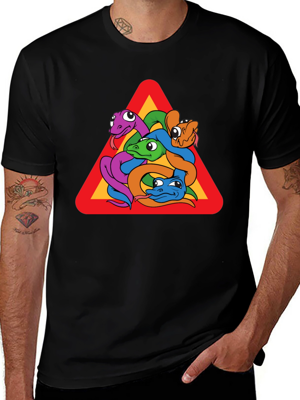 Snakes Warning Sign Graphic T-Shirt - Crew Neck
