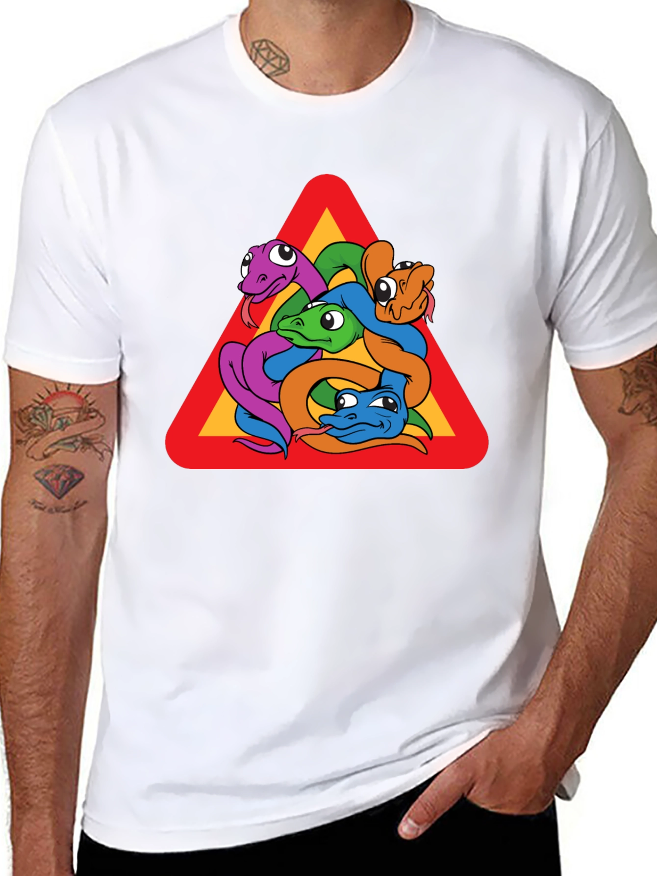 Snakes Warning Sign Graphic T-Shirt - Crew Neck