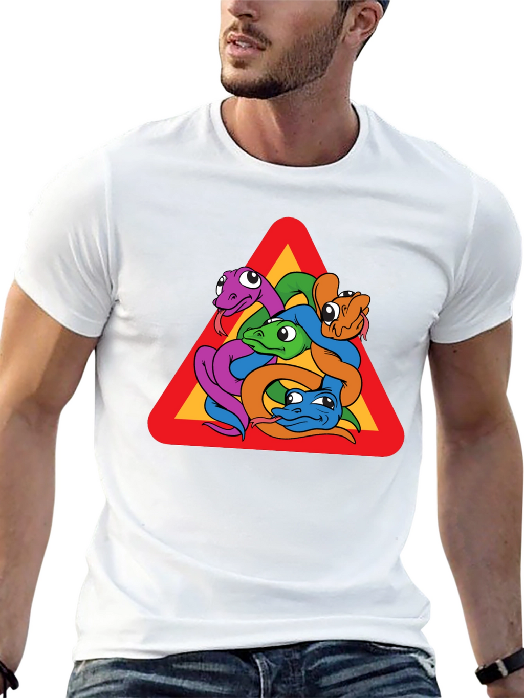 Snakes Warning Sign Graphic T-Shirt - Crew Neck