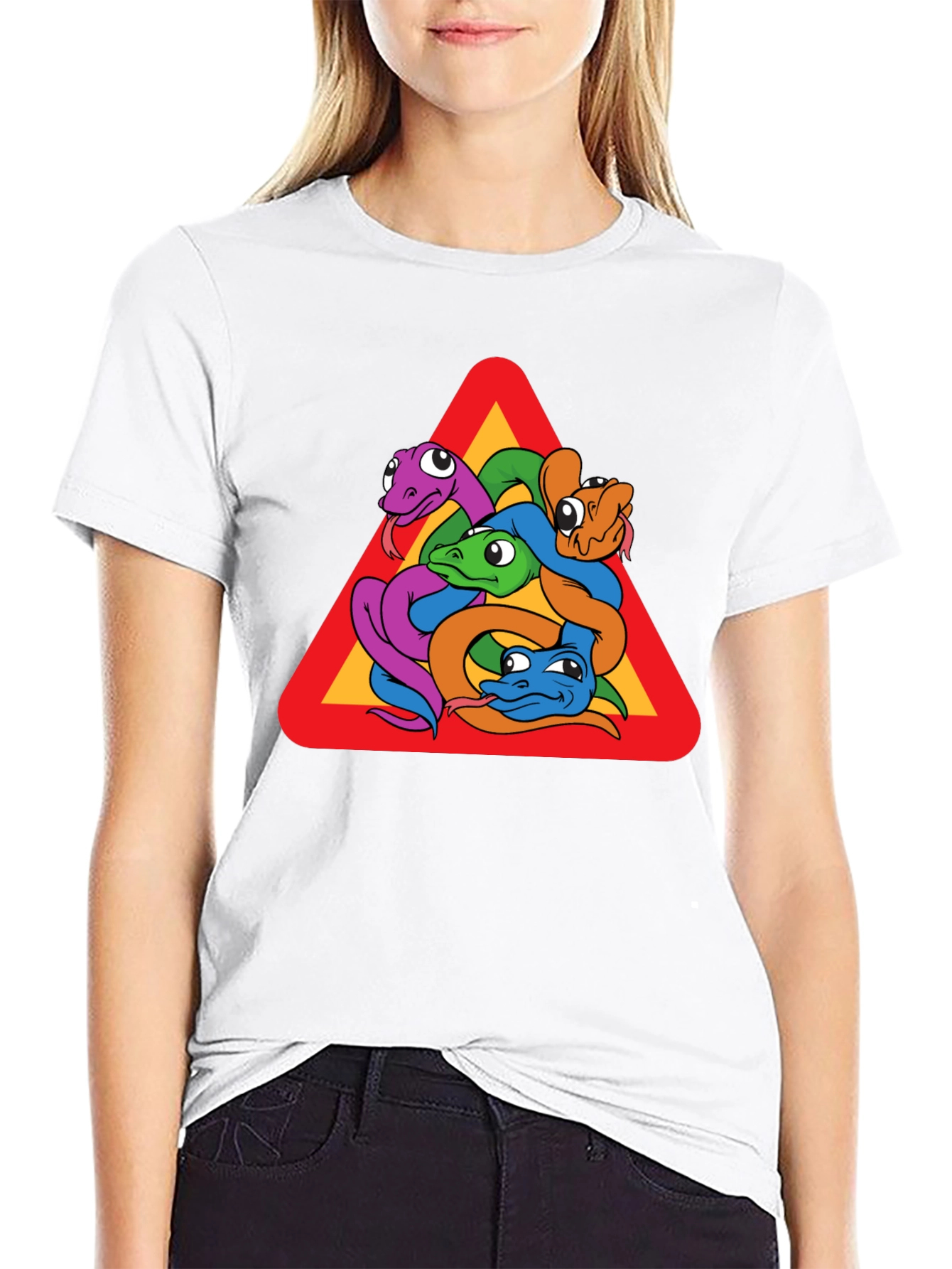 Snakes Warning Sign Graphic T-Shirt - Crew Neck